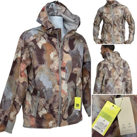 All In Motion Men’s Windbreaker Jacket Brown Stone Packable Hooded Sz Sm - Picture 1 of 15